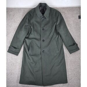 Lodenfrey Mens Green Wool Cashmere Blend Topcoat Overcoat Size 50 Long Coat